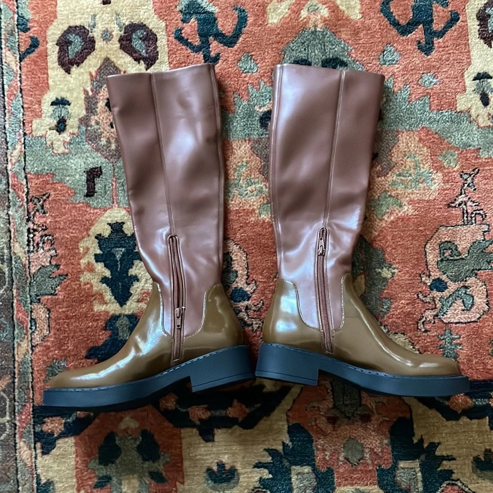 Jeffrey Campbell Lennard Knee High Boots Two Tone Brown/Green size 8 NWOT